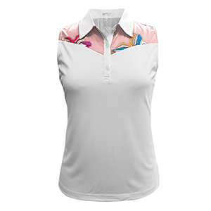 Monterey Club Peony Print Contrast Sleeveless Polo