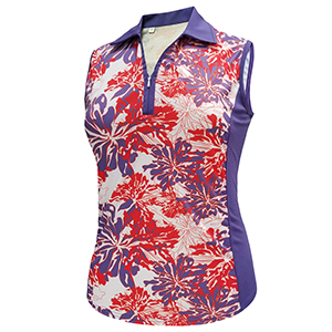 Monterey Club Popcorntique Print Block Sleeveless Polo