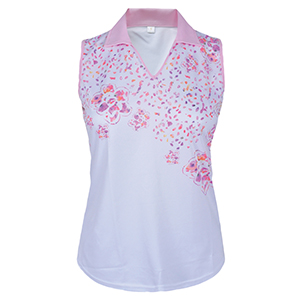 Monterey Club Kaleoscope Print Contrast Sleeveless Polo