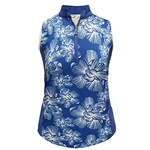 Monterey Club Chalk Floral Print Contrast Sleeveless Polo