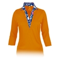 Monterey Club Tessa Lillies Print Contrast 3/4 Sleeve Polo Shirt